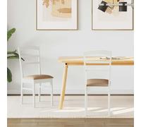 Dining Chair White Brown Solid Rubber Wood 36x45.5x93.5cm Vintage Cushioned