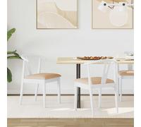 vidaXL Set of 2 White and Brown Rubberwood Dining Chairs - Multi - Wilko