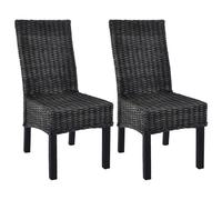 Dining Chairs 2pc Black Kubu Rattan & Mango Wood 46x61x93cm Handwoven Durable