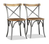 Dining Chairs 2pc Natural Mango Wood Black Steel 51x52x84cm Cross Back Handmade
