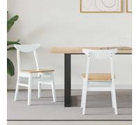 Dining Chairs 2pc Solid Rubber Wood White/Natural 42x47.5x81 cm Modern Comfort
