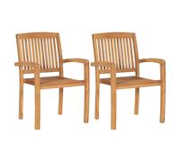 Dining Chairs 2pc Teak Wood Natural 60x57.5x90cm Stackable Outdoor Seats Weather