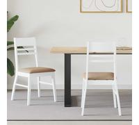 Dining Chairs 2pc White Brown Solid Rubber Wood 43x54x89cm Modern Minimalist UK