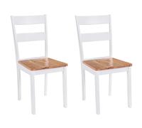 Dining Chairs 2pc White & Natural Rubberwood Classic Solid Seat 45cm H Set Easy