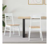 Dining Chairs 2pc White & Natural Solid Rubber Wood 43x54x89cm Modern Minimalist