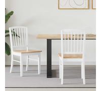 Dining Chairs 2pcs Solid Rubber Wood White Natural 50x52.5x91cm Minimal Modern+