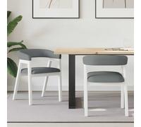 Dining Chairs 2pcs White & Grey Solid Rubber Wood 54x57x73cm Armrest Modern Set