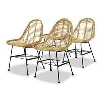 Dining Chairs 4pc Beige Natural Rattan Seat Wrought Iron Legs 48x61x85cm Comfort