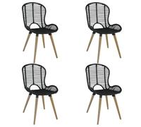 Dining Chairs 4pcs Black Natural Rattan Wooden Legs 48x64x85cm Vintage SeatH45cm