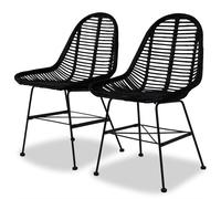 Dining Chairs 6pcs Black Natural Rattan Wrought Iron 49x56x84cm Rustic 6-Seater