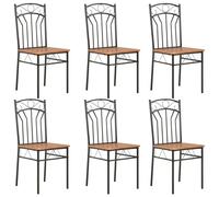 Dining Chairs 6pcs Brown MDF + Black Steel Frame 40x48x86cm Midentury 15mmSeat