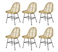 Dining Chairs 6pcs Set Beige Natural Rattan Seat Wrought Iron Legs 49x56x84 cm.
