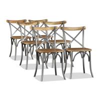 Dining Chairs 6pcs Solid Mango Wood & Black Steel Cross Back 51x52x84cm Handmade
