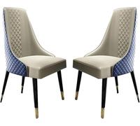 Dining Chairs Kitchen Set of 2,Living Room Side Chairs with Soft Artificial Leather Cushion Seat and Solid Wood Legs(Blue+beige)