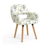 Dining Chairs,Mid-Century Modern Cotton Linen Upholstered Lounge Chair Makeup Stool,Accent Arm Chairs with Solid Wood Legs,for Restaurant/Pub/Cafe/Living Room/Hotel/kitchen