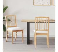 Dining Chairs Natural & White Solid Rubber Wood 50x52.5x91cm Pair, Modern Style
