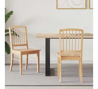 Dining Chairs Pair Natural Solid Rubber Wood 50x52.5x91cm Modern Minimalist