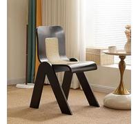 Dining Chairs, Rattan and Wood Farmhouse Cane Design with Woven Backrest and Seat, Armless Side Chairs for Kitchen and Dining Room Use