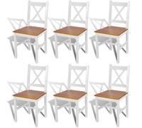 Dining Chairs Set 6 White & Beige Solid Pinewood 41.5x45.5x85.5cm Seat Ergonomic