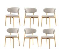 Dining chairs, set of 2, 4 or 6, mid-century modern style, solid wood, linen cushions and curved backrest, upholstered kitchen chairs for living room, bedroom and restaurant