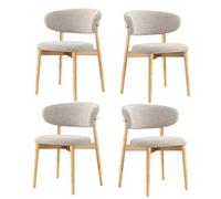 Dining chairs, set of 2, 4 or 6, mid-century modern style, solid wood, linen cushions and curved backrest, upholstered kitchen chairs for living room, bedroom and restaurant
