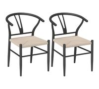 HOMCOM Weave Dining Chairs Set of 2 with Y-Shaped Backrest Hemp Seat Black | TJ Hughes