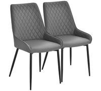 Dining Chairs Set of 2 Grey Quilted PU Leather 89H x 49W x 60D cm Metal Frame x2