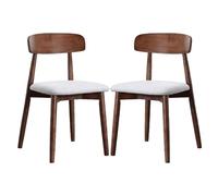 Dining Chairs Set of 2, Mid Century Modern Design, Fabric Upholstered, Walnut Finished Rubberwood Frame, Stylish Backrest Side Chairs for Dining Room and Kitchen
