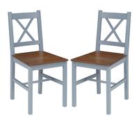 Dining Chairs Set of 2 Pine Wood Cross Back Grey 41x46.5x86cm Farmhouse Oak Seat