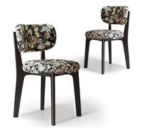 Dining Chairs Set of 2Solid Wood Cushioned Seat Curved Backrest Elegant Black Floral Design Perfect for Home Decor & Dining Room Furniture Upgrade.