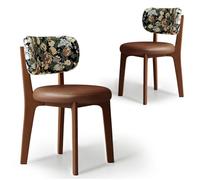 Dining Chairs Set of 2Solid Wood Frame Curved Back HighDensity Foam Cushions Walnut Coffee Leather & Floral Upholstery for Elegant Dining Room Decor