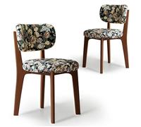 Dining Chairs Set of 2Solid Wood Frame HighDensity Foam Curved Backrest Elegant Walnut Floral Upholstery Perfect for Stylish Kitchen & Dining Room Decor