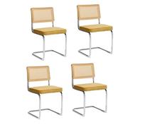 Dining Chairs Set of 4 - Upholstered Rattan Backrest, Metal Frame, Comfortable Accent Chairs for Dining Room, Kitchen, Living Room, 350lbs Load Capacity