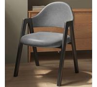 Dining Chairs Set - Rustic Wood with Faux Leather Upholstery, Wooden Arms, and Curved Design for Elegant Home Dining