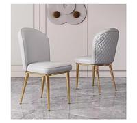 Dining Chairs Vintage Leather Mid-Century Kitchen Counter Chairs Lounge Leisure Living Room Corner Chairs Upholstered Side Chair with Gold Metal Legs and Backrests/Gray-1