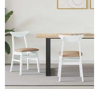 Dining Chairs White & Brown Solid Rubber Wood 42x47.5x81 cm Modern Kitchen 2pcs