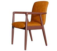 Dining Chairs With Arms, Mid-Century Dining Side Chair With Faux Leather Seat, Arm Chair In Rubberwood, Upholstered Living Room Chairs For Kitchen Bedroom Cafe (Color : Retro yellow)