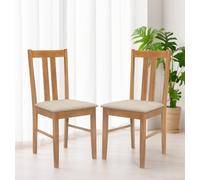 Dining Chairs, x2 Light Oak Wooden Kitchen Chairs with Warm Cream Fabric Seat