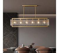 Dining Living Room LED Chandelier Copper Luxury Kitchen Island Long Hanging Light E14 Postmodern Restaurant Villa Pendant Lamp,Indoor Lighting