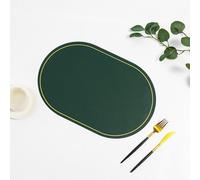 Dining Placemats, Autumn Placemats Set of 6 Leather 18x12Inch Oval Solid Color Dark Green