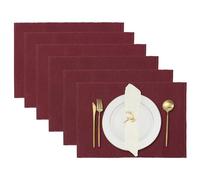 Dining Placemats Set of 6 Fine Ribbed Cotton Reversible Kitchen Mats for Dinner Table Decorations 48x33 cm Wine Red