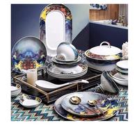 Dining Plate Set 56-Piece Dinnerware Sets American Light Luxury Plate and Bowl Set Ceramic Bone China High-end Dishware Sets for 10 People