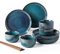 Dining Plate Set Stylish Dinner Set for Luxury Restaurant and Home Dinnerware Sets Stoneware Ceramic Dishes Porcelain Plates and Bowls Sets for 6 8 10 Luxury Bone China Dishware Sets- Dinner Set