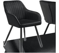 Tectake Chair Marilyn - Velvet Look, Quilted, Continuous Backrest, Slim Steel Legs - Black/black, Set Of 6