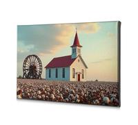 Dining Room Decor A Church Stands Amidst A Field Of Cotton. Canvas Decorative Picture Home Wall Decor Decorative Plates(40x60cm)