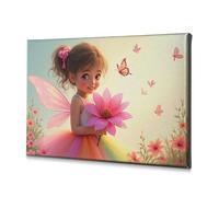 Dining Room Decor A Fairy Girl Holding A Pink Flower With Butterflies Flying Around Her. Canvas Decorative Picture Home Wall Decor Decorative Plates(40x60cm)