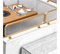 Dining Room Glass Partition, Semi-Transparent Decorative Wall Divider, 30 cm High, Striped Glass with Gold Decoration, Modern Home Interior Accent