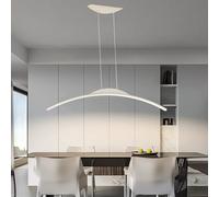 Dining Room Pendant Light Modern Curved LED Pendant Lamp with Remote Control Dimmable Linear chandelier Height Adjustable Cafe Pendant Lighting for Kitchen Island pub Office Light (White, 80cm)