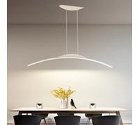 Dining Room Pendant Light Modern Curved LED Pendant Lamp with Remote Control Dimmable Linear chandelier Height Adjustable Cafe Pendant Lighting for Kitchen Island pub Office Light (White, 150cm)