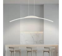 Dining Room Pendant Light Modern Curved LED Pendant Lamp with Remote Control Dimmable Linear chandelier Height Adjustable Cafe Pendant Lighting for Kitchen Island pub Office Light (White, 120cm)